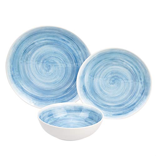 Amazon Basics 12-Piece Melamine Dinnerware Set - Service for 4, Teal Swirl