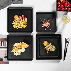 Yinshine Melamine Dinnerware Sets - 12pcs Square Plates and Bowls Set, Dishes Set, Black