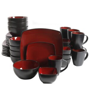 gibson soho lounge square reactive glaze stoneware dinnerware set, service for 8 (40pc), red/black