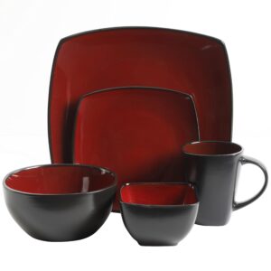 Gibson Soho Lounge Square Reactive Glaze Stoneware Dinnerware Set, Service for 8 (40pc), Red/Black