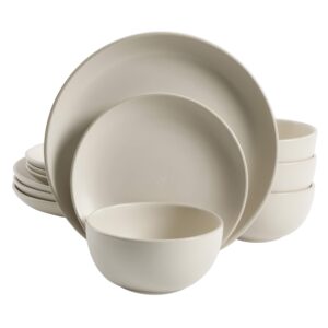 gibson home rockaway round stoneware dinnerware set, service for 4 (12pcs), cream