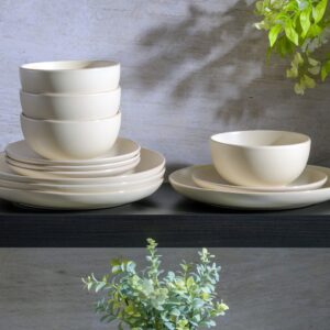 Gibson Home Rockaway Round Stoneware Dinnerware Set, Service for 4 (12pcs), Cream