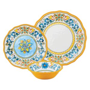 UPware 12-Piece Melamine Dinnerware Set, Includes Dinner Plates, Salad Plates, Bowls, Service for 4. (Chianti)