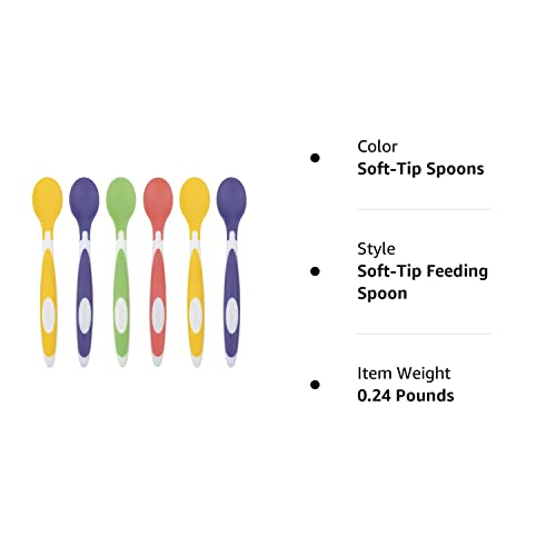 Dr. Brown's Soft-Tip Toddler Spoons with Long Handle for Baby-Led Weaning, BPA Free (Pack of 6)