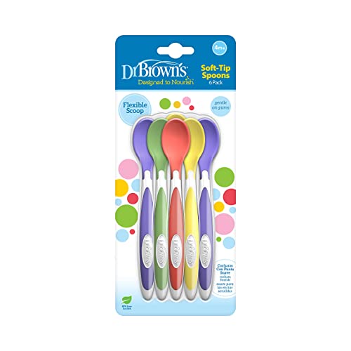 Dr. Brown's Soft-Tip Toddler Spoons with Long Handle for Baby-Led Weaning, BPA Free (Pack of 6)