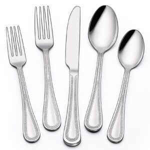 60-piece silverware set, stainless steel flatware set for 12, pearled edge food-grade tableware cutlery set, utensil sets for home restaurant, mirror finish, dishwasher safe