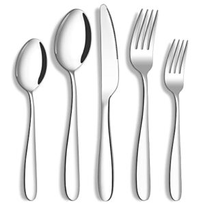 30 piece silverware set, flatware set for 6, amafox food-grade stainless steel cutlery set, home kitchen utensil set, include knifes forks and spoons silverware set, mirror finish, dishwasher safe