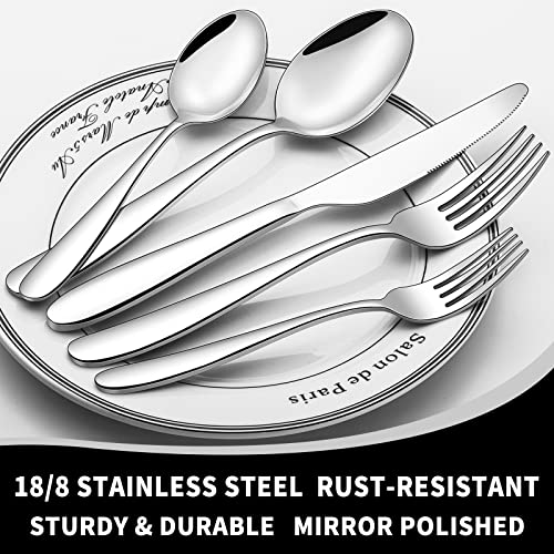30 Piece Silverware Set, Flatware Set for 6, Amafox Food-Grade Stainless Steel Cutlery set, Home Kitchen Utensil Set, Include Knifes Forks and Spoons Silverware Set, Mirror Finish, Dishwasher Safe