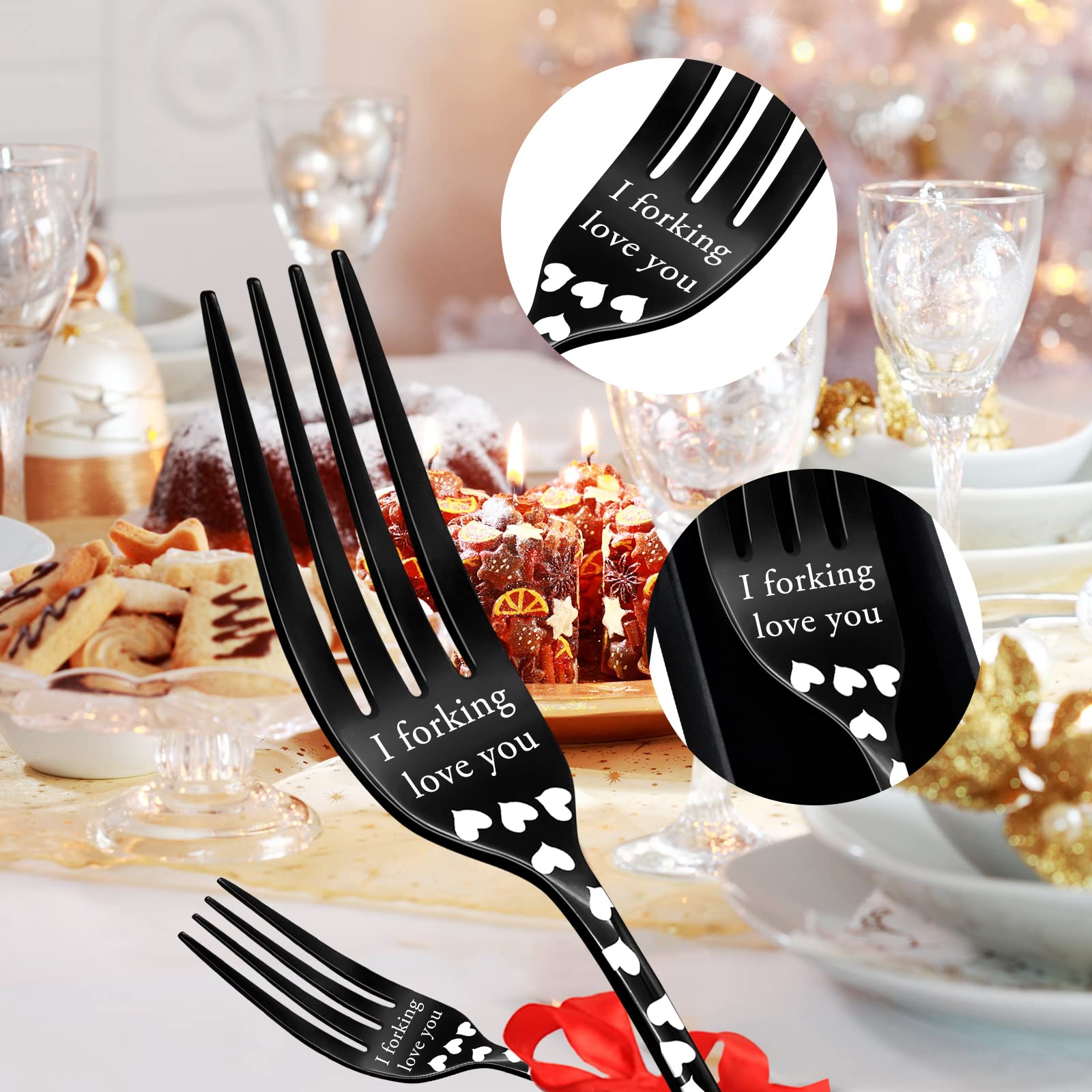 I Forking Love You Dinner Forks Valentines Day Gifts, Christmas Gifts Anniversary Birthday Gifts for Boyfriend Girlfriend Wife Husband, Stainless Steel Engraved Table Fork (Black)