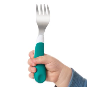 OXO Tot On-The-Go Fork And Spoon Set, Stainless Steel, TPR, Plastic - Teal