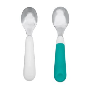 OXO Tot On-The-Go Fork And Spoon Set, Stainless Steel, TPR, Plastic - Teal