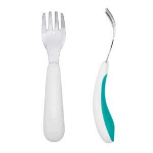 OXO Tot On-The-Go Fork And Spoon Set, Stainless Steel, TPR, Plastic - Teal