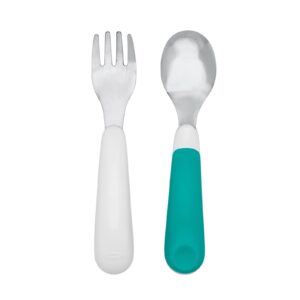 OXO Tot On-The-Go Fork And Spoon Set, Stainless Steel, TPR, Plastic - Teal