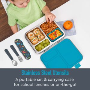 Bentgo® Kids Stainless Steel Utensil Set - Reusable Fork, Spoon & Storage Case - High-Grade BPA-Free Stainless Steel, Easy-Grip Handles, Dishwasher Safe for School Lunch, Travel & Outdoors (Dinosaur)