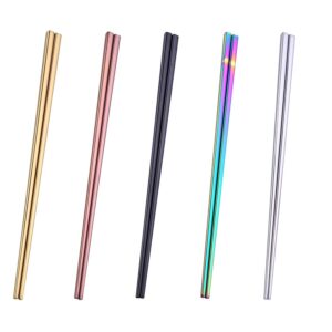 dtdepth stainless steel chopsticks - 5 pairs multicolor reusable dishwasher safe metal chopstick - lightweight non-slip 304 stainless steel chop sticks - easy to use and clean (no color fading)