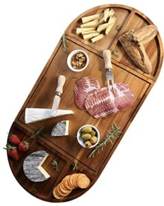 synergy loop large charcuterie board & cheese board - 3 part unique long & round magnetic set - acacia wood grazing board - extra large wooden serving board platter - 26x13