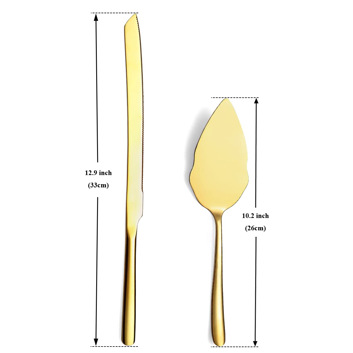 Gold Wedding Cake Knife and Server Set, Stainless Steel Cake Cutting Set for Wedding, Include Cake Cutter and Cake Server for Wedding, Parties, Activities, Family, Dishwasher Safe (Shiny Gold)