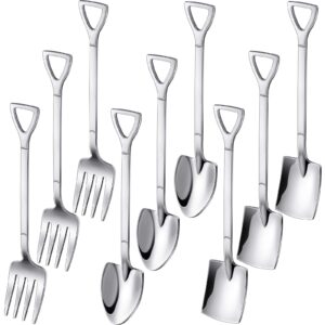 9 pcs mini shovel spoons and fork set for desserts include 3 shovel shape spoons 3 pointed spoons and 3 stainless steel fork spoons ice cream spoons for home party kitchen restaurant bistro (silver)
