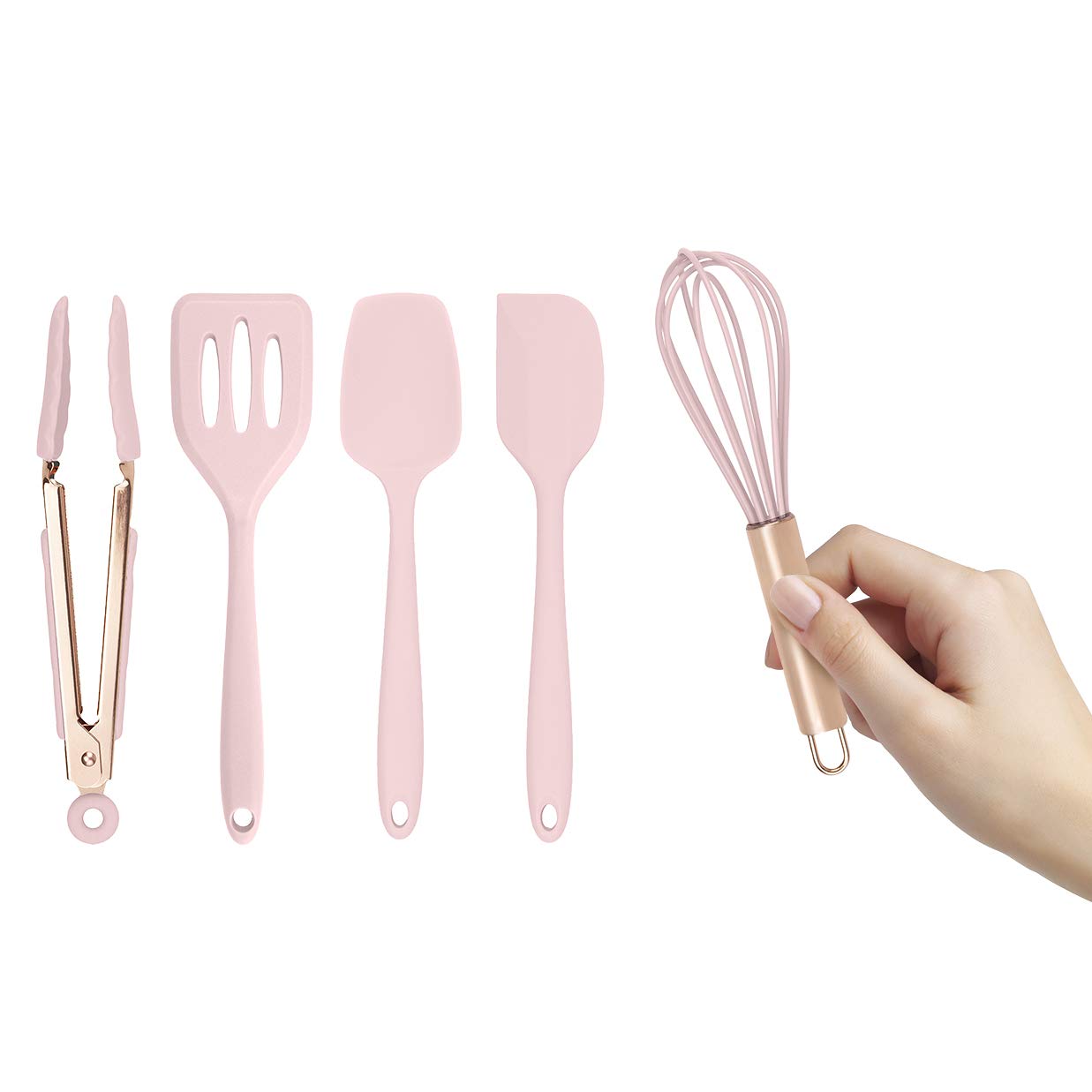 COOK with COLOR Set of Five Pink and Rose Gold Silicone MINI Kitchen Utensil Set