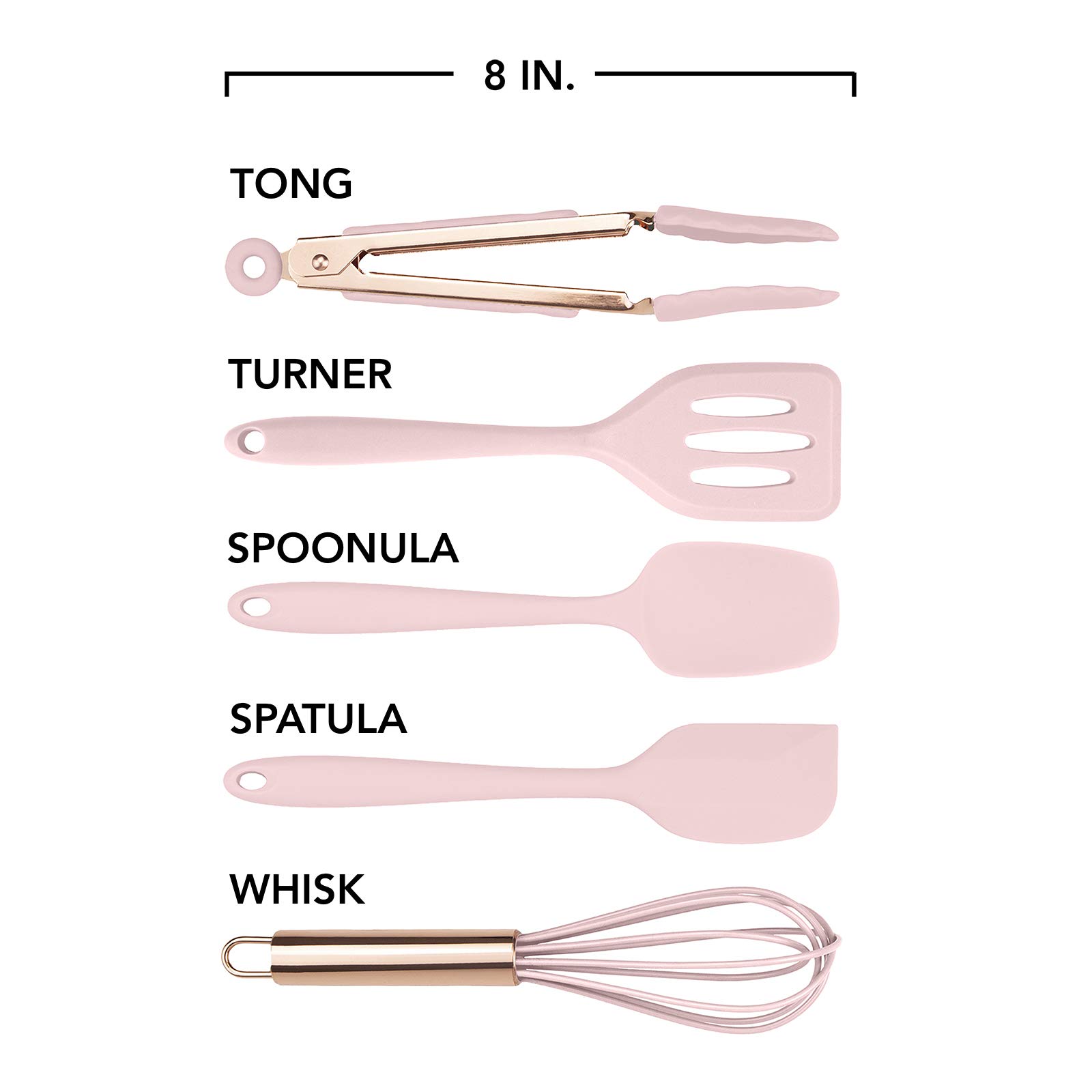 COOK with COLOR Set of Five Pink and Rose Gold Silicone MINI Kitchen Utensil Set