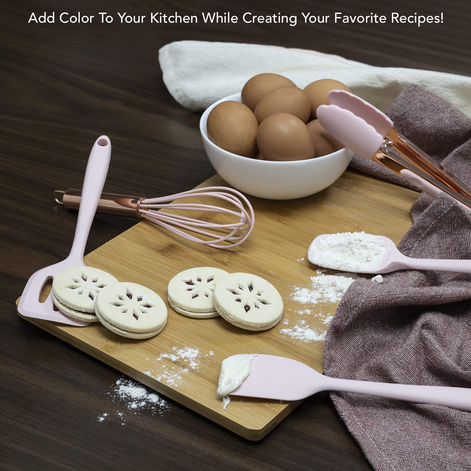 COOK with COLOR Set of Five Pink and Rose Gold Silicone MINI Kitchen Utensil Set