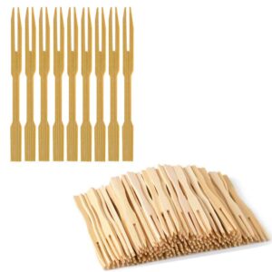 bamboo forks 3.5 inch, wooden appetizer forks mini food picks for party, banquet, buffet, catering, and daily life. (200 pcs)