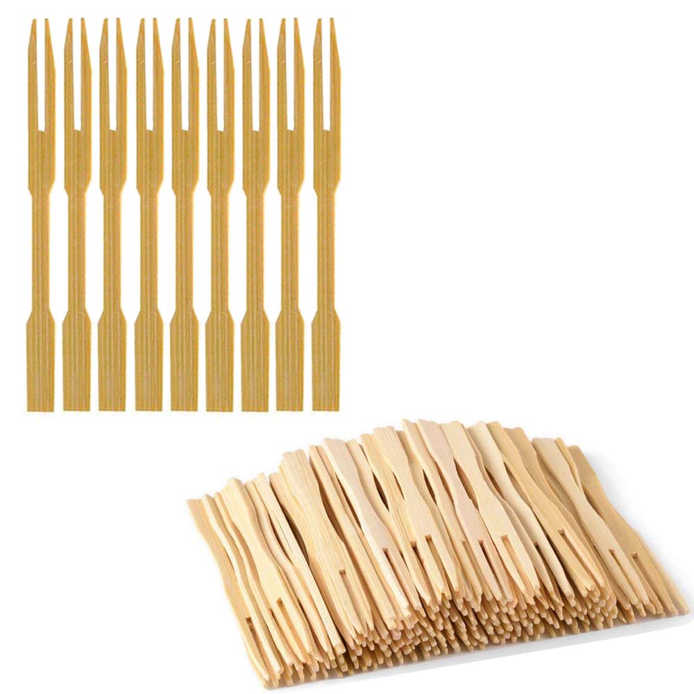 Bamboo Forks 3.5 Inch, Wooden Appetizer Forks Mini Food Picks for Party, Banquet, Buffet, Catering, and Daily Life. (200 PCS)