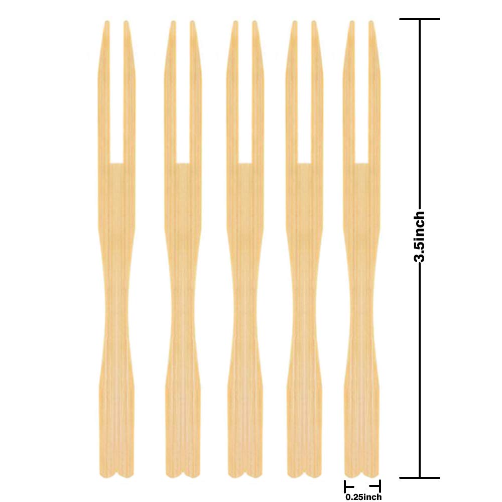 Bamboo Forks 3.5 Inch, Wooden Appetizer Forks Mini Food Picks for Party, Banquet, Buffet, Catering, and Daily Life. (200 PCS)