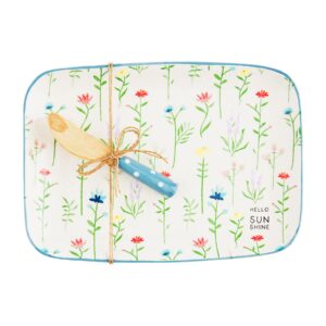 mud pie floral fruit cheese set, floral, 10" x 7" | speader 5.75"