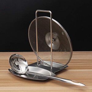 Lid and Spoon Rest,Pan Pot Cover Lid Rack Stand Organizer Spoon Rest Stove Organizer Storage Soup Spoon Rests Utensils Lid Holder Spoon Holder Lid Rest Lid Shelf Kitchen Utensils (Stainless Steel)