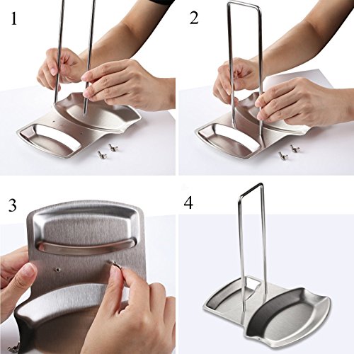 Lid and Spoon Rest,Pan Pot Cover Lid Rack Stand Organizer Spoon Rest Stove Organizer Storage Soup Spoon Rests Utensils Lid Holder Spoon Holder Lid Rest Lid Shelf Kitchen Utensils (Stainless Steel)