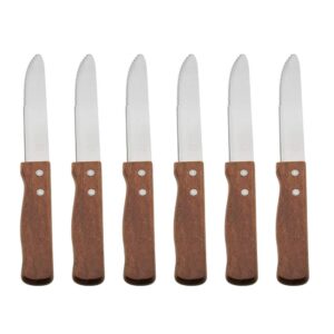 (set of 6) 10-inch jumbo steak knives by tezzorio, stainless steel rounded serrated 5-inch blade with wooden handle, commercial quality steak knife set