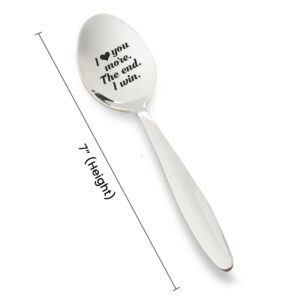 Weefair Christmas Gifts | Love You More The End I Win | Valentines Day Anniversary Wedding Engagement Gifts | Long Distance Gifts | Engraved 7 Inches Stainless Steel Spoon