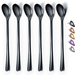 black long handle spoon, coffee stirrers, premium stainless steel ice tea spoons, ice cream spoon, cocktail stirring spoons, set of 6 (black)