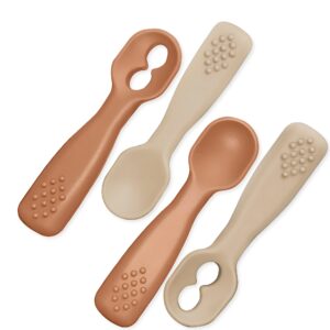silicone baby spoon set | baby spoons self feeding 6 months | bpa free baby led weaning spoons stage 1 & 2 for kids 6+ months | silicone baby feeding spoon set - 4 spoons, sunrise/french beige