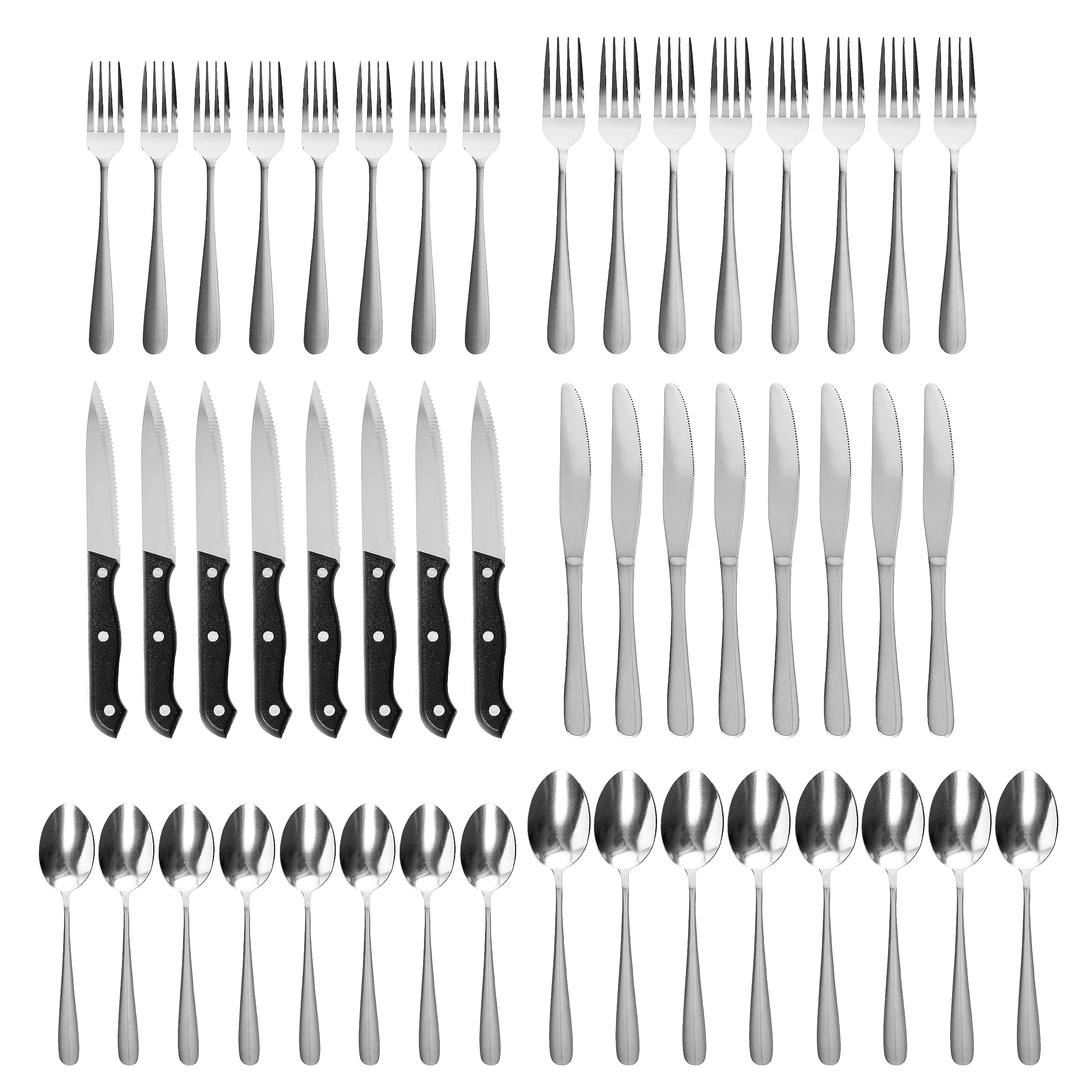 Silverware Set, QOUTIQUE 48 Piece Stainless Steel Flatware, Service for 8 Cutlery Set Utensils, for Home Kitchen Restaurant, Include Knives Spoons Forks Steak Knives, Mirror Polished, Dishwasher Safe