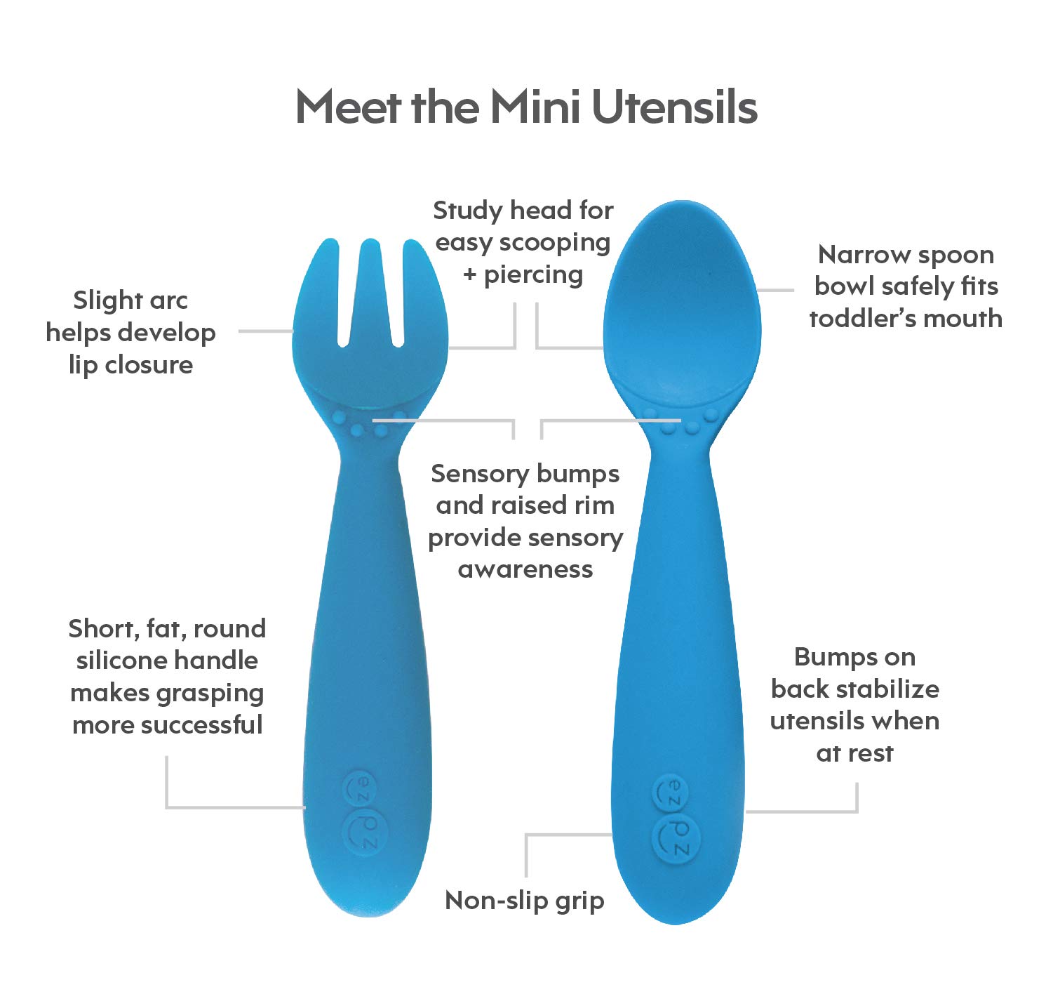 ezpz Mini Utensils (Fork & Spoon in Blue) - 100% BPA Free Fork and Spoon for Toddlers First Foods + Self-Feeding - Designed by a Pediatric Feeding Specialist - 12 Months+