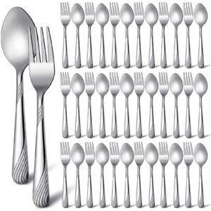 50 pcs forks and spoons silverware set stainless steel flatware cutlery set heavy duty metal spoons and forks set for kitchen utensil dinner restaurant home, mirror polished, dishwasher safe (stripe)