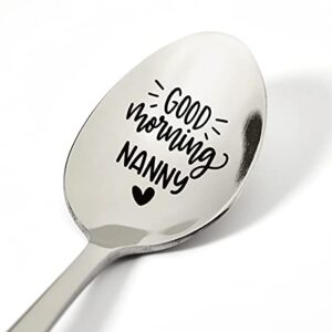 viyzzx grandma gifts from granddaughter grandson wife, funny good morning nanny spoon engraved stainless steel, tea lover coffee lovers gifts, nanny birthday valentine mother's day christmas gift