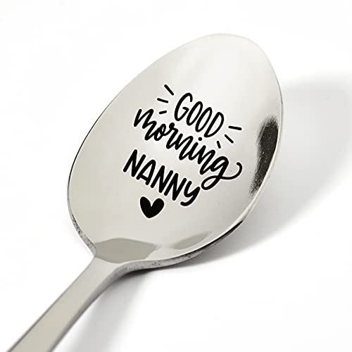 VIYZZX Grandma Gifts from Granddaughter Grandson Wife, Funny Good Morning Nanny Spoon Engraved Stainless Steel, Tea Lover Coffee Lovers Gifts, Nanny Birthday Valentine Mother's Day Christmas Gift