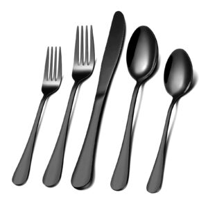 black silverware set for 8, 40 pieces stainless steel flatware cutlery set, mirror polished tableware kitchen utensil set, include knives spoons forks, dishwasher safe (shiny black)
