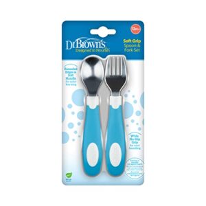dr. brown's designed to nourish soft-grip spoon and fork set,blue & white