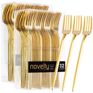 novelty modern flatware, cutlery, disposable plastic salad forks luxury gold 64 count