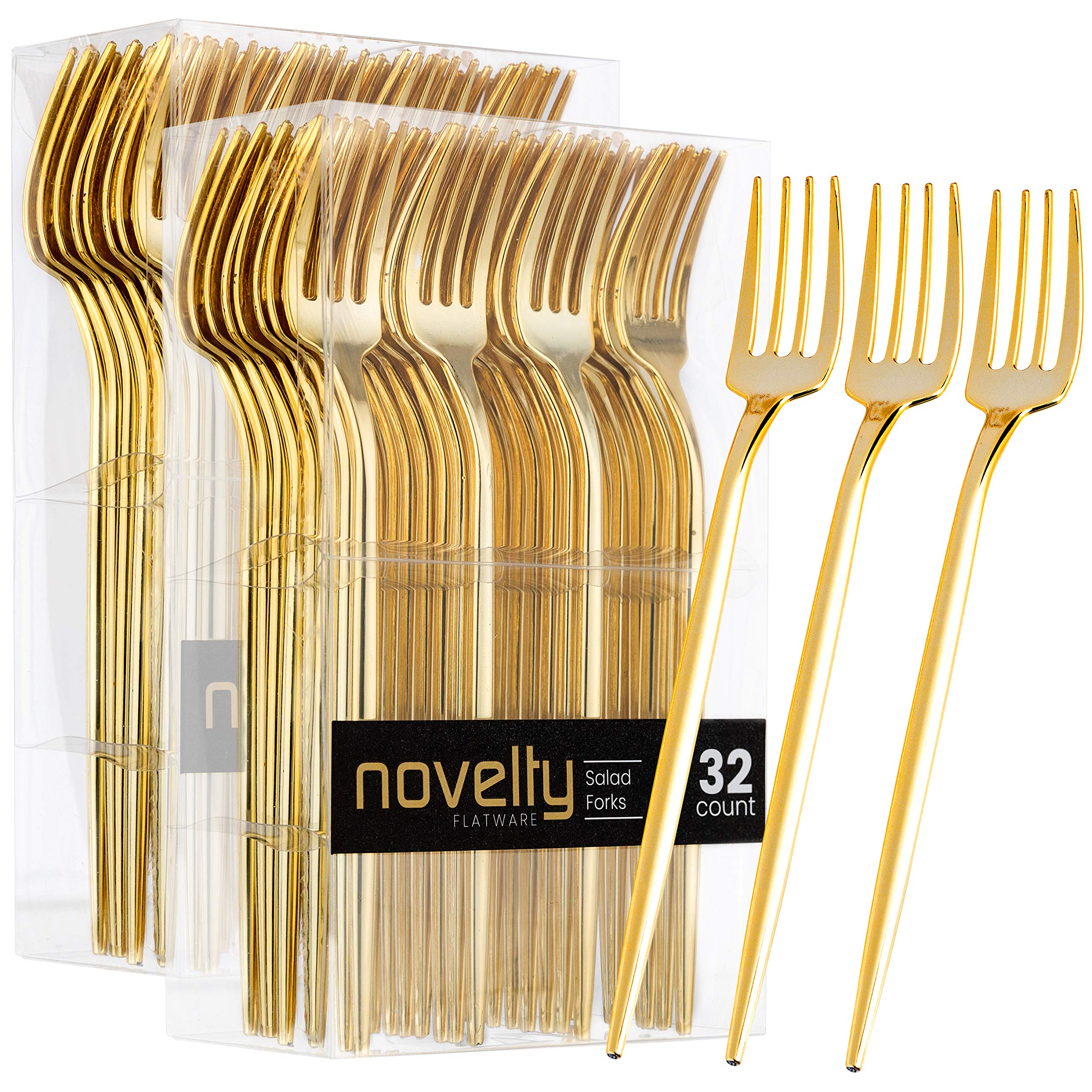 Novelty Modern Flatware, Cutlery, Disposable Plastic Salad forks Luxury Gold 64 Count