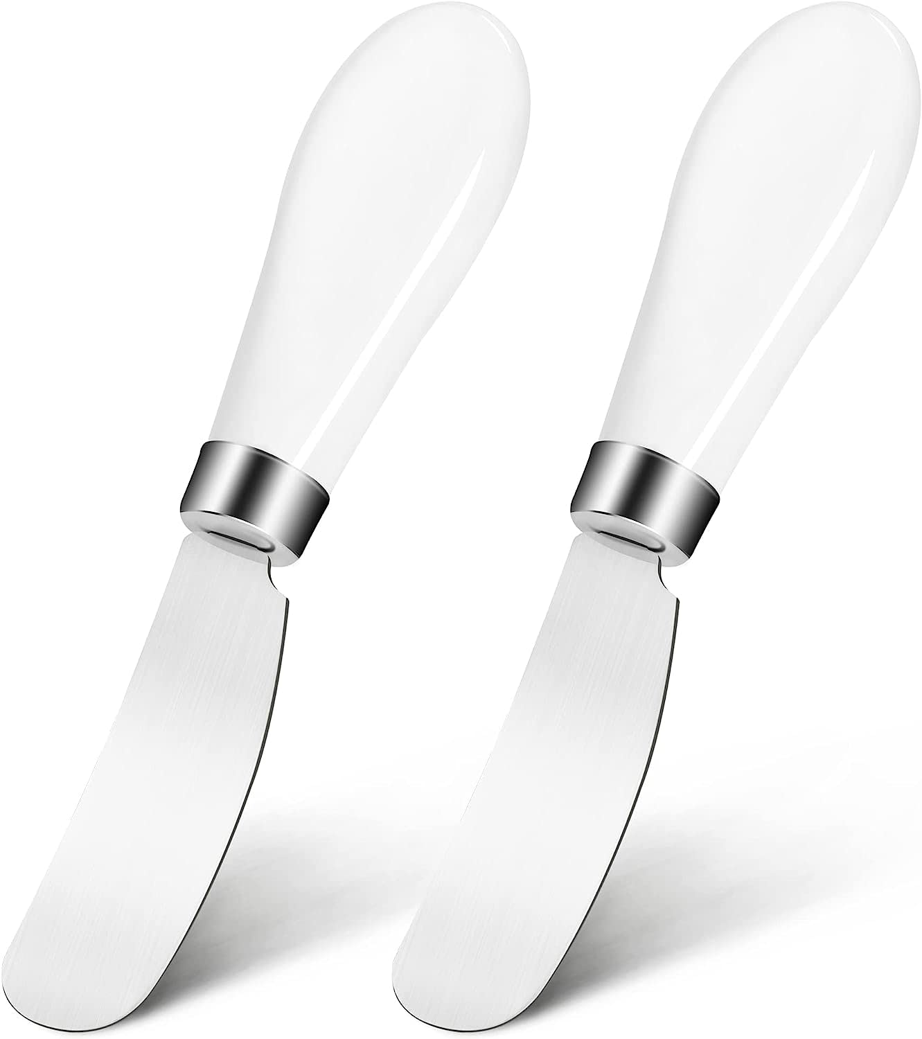 GUZE-US Butter Knife(2 Pcs), Porcelain Handle, Stainless Steel Cheese Spreader, Butter Spreader Knives Set