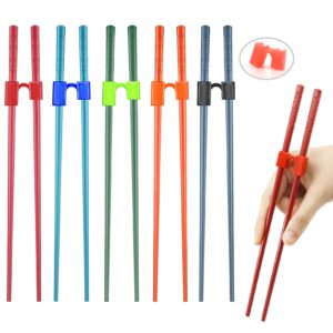5 pairs chopsticks and chop stick helpers set, plastic hinges connector training for adults, beginner, trainers or learner, non-slip reusable and replaceable, dishwasher safe (cherry blossom)