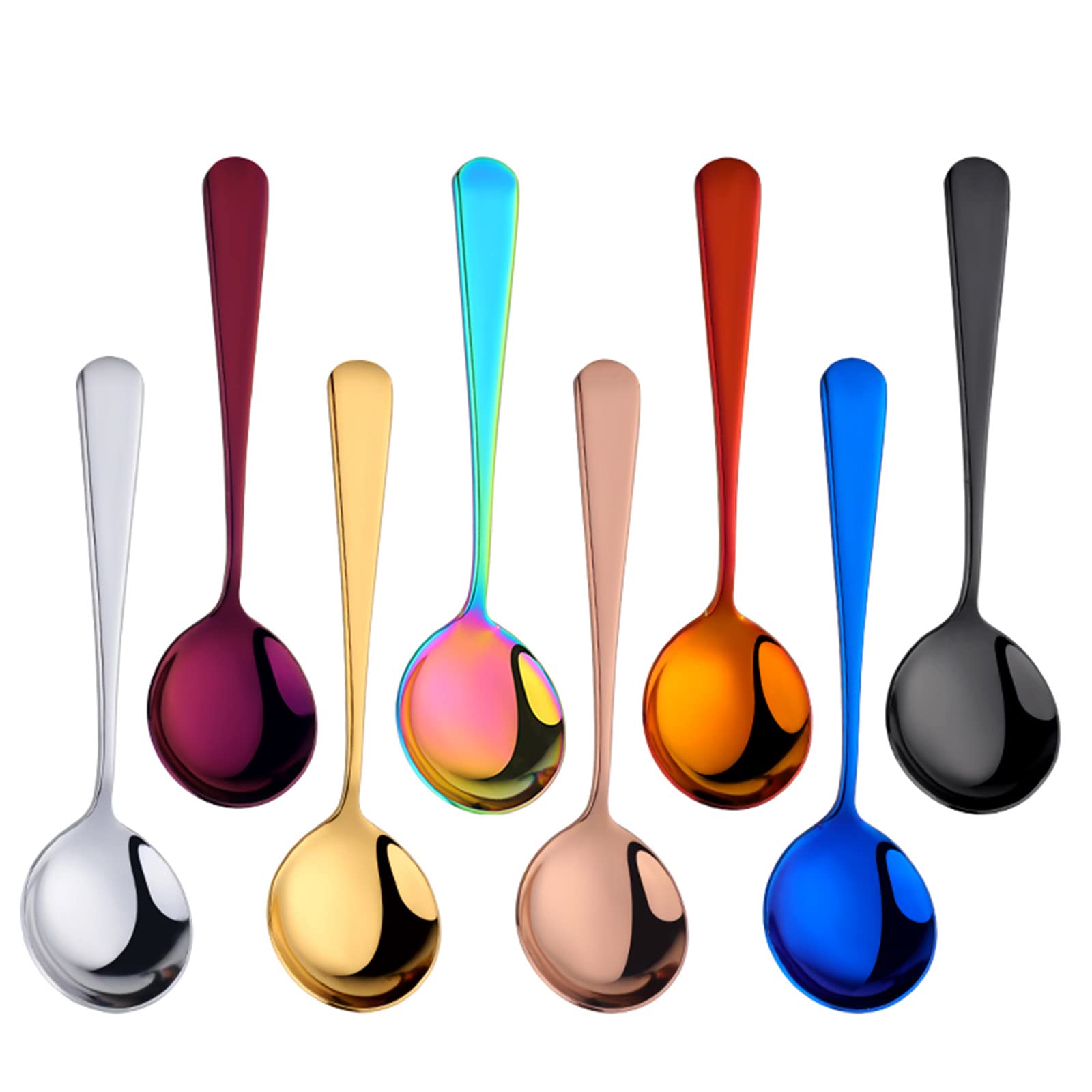 8-Piece Soup Bouillon Cereal Spoon: TUPMFG Stainless Steel Silverware Dinner Bouillon Round Spoon Mixed Color