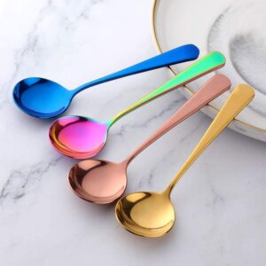 8-Piece Soup Bouillon Cereal Spoon: TUPMFG Stainless Steel Silverware Dinner Bouillon Round Spoon Mixed Color