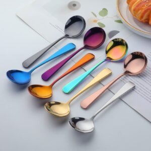 8-Piece Soup Bouillon Cereal Spoon: TUPMFG Stainless Steel Silverware Dinner Bouillon Round Spoon Mixed Color