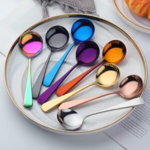 8-Piece Soup Bouillon Cereal Spoon: TUPMFG Stainless Steel Silverware Dinner Bouillon Round Spoon Mixed Color